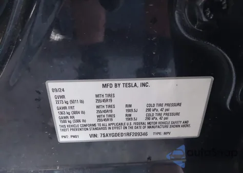 2024 Tesla Model Y Long Range Dual Motor All-Wheel Drive/Rwd из США, поврежденный, VIN 7SAYGDED1RF209346